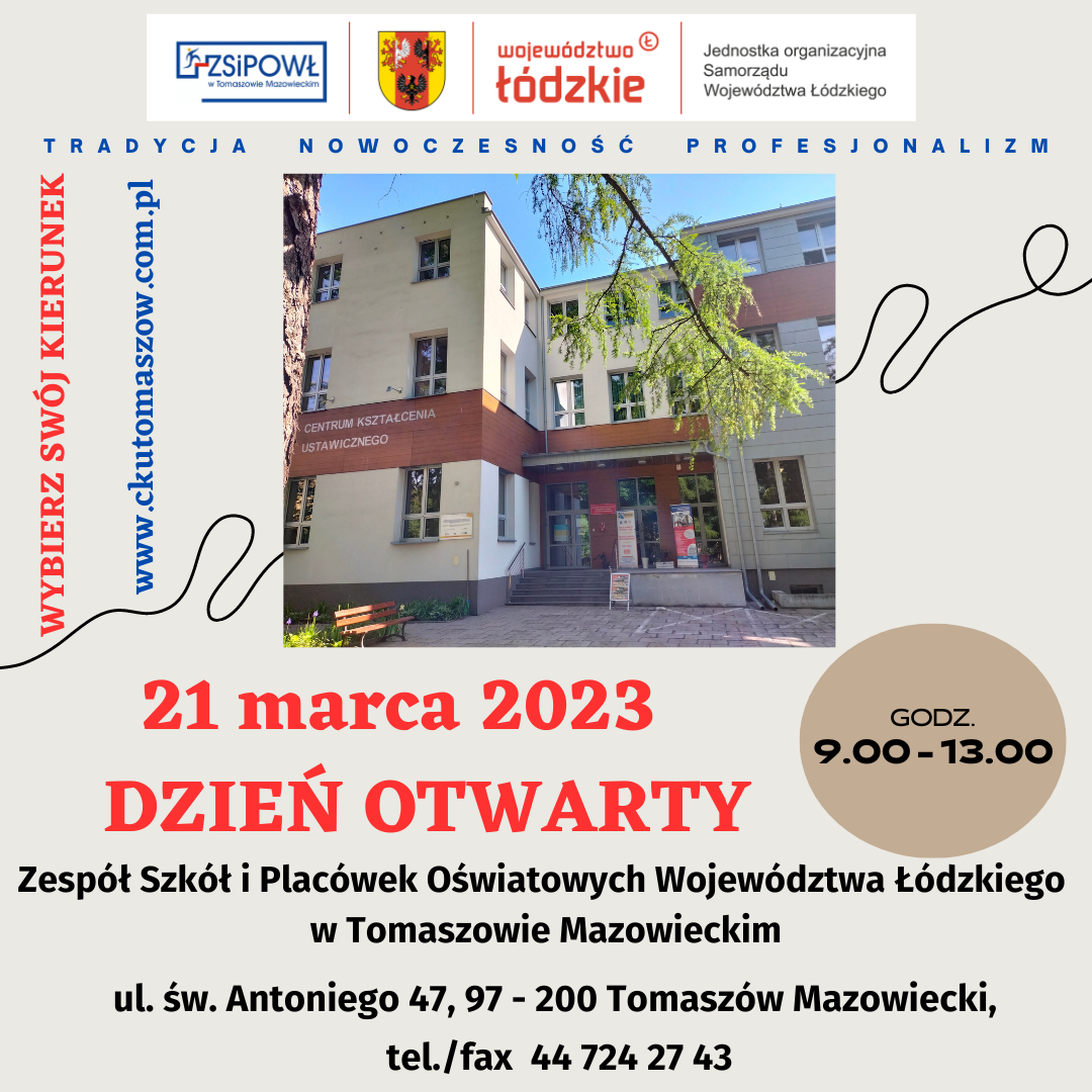 plakat dzień Otwarty w ZSiPOWŁ w Tomaszowie Mazowieckim