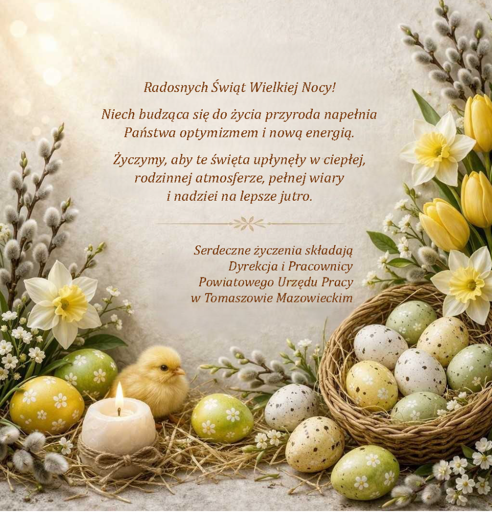 Radosnych Świąt Wielkiej Nocy! Niech budząca się do życia przyroda napełnia Państwa optymizmem i nową energią. Życzymy, aby te święta upłynęły w ciepłej, rodzinnej atmosferze, pełnej wiary i nadziei na lepsze jutro.